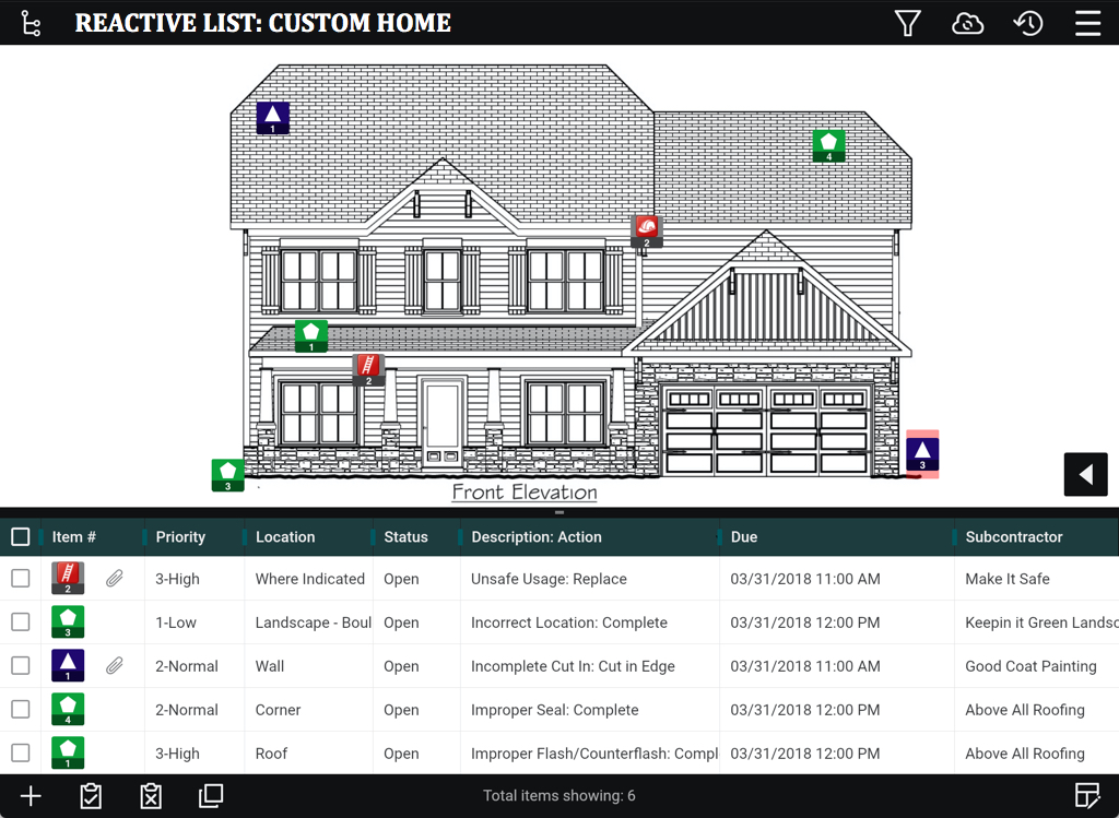 Reactive List for a Custom Home
